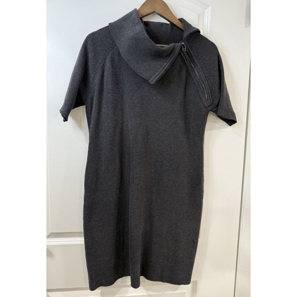Calvin Klein Gray Sweater Dress XL Mock Neck Zip Detail Knit Midi
